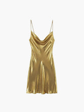 Golden Light Cowl Neck Metallic Short Dress